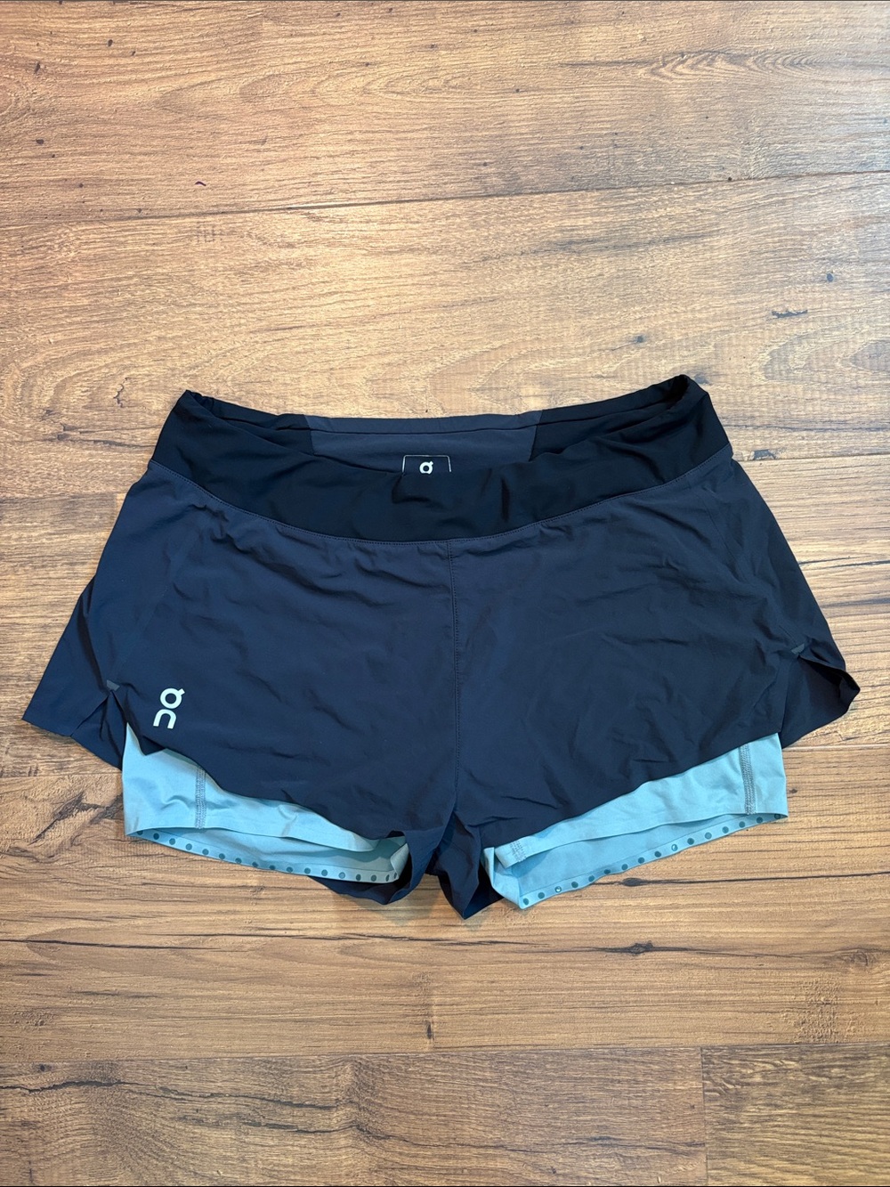 On Running Black Shorts with Light Blue Inner Liner